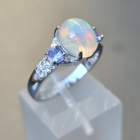 Ethiopian Opal ✦ Tanzanite Aurora Grove Ring ✦ 2.00ctw Rhodium Over Sterling 6 - Picture 11 of 17